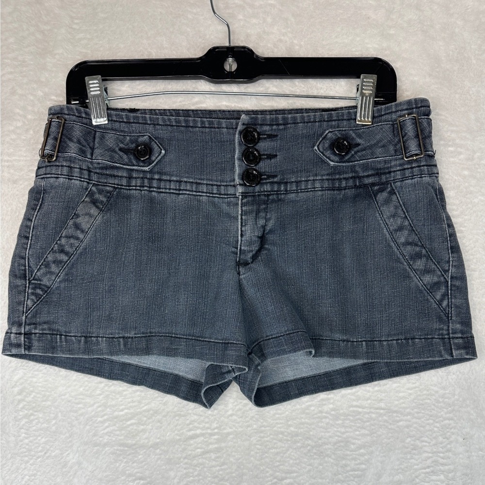 Boom Boom Jeans Y2K Denim Shorts Womens 11 Gray Faded Triple Button Buckle 1449